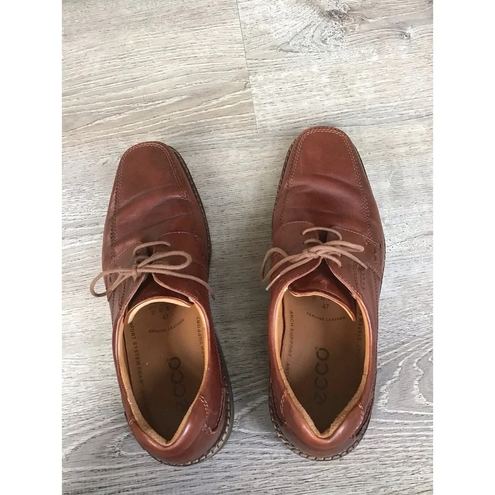 Ecco Helsinki Mens Size EU 47 US 13-13.5 Brown Leather Square Toe Oxfords